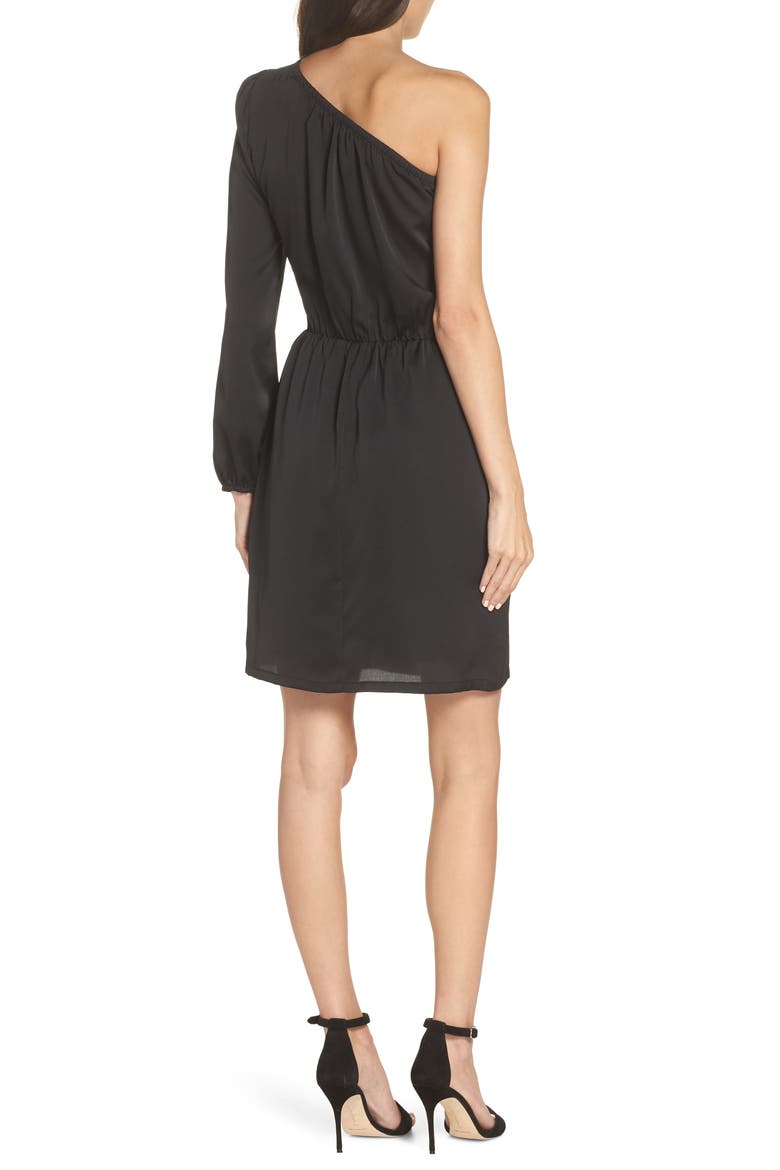 One-Shoulder Satin Dress, Alternate, color, BLACK
