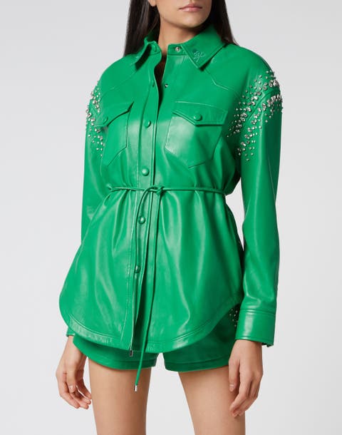 Oversize Leather Shirt Crystal Women