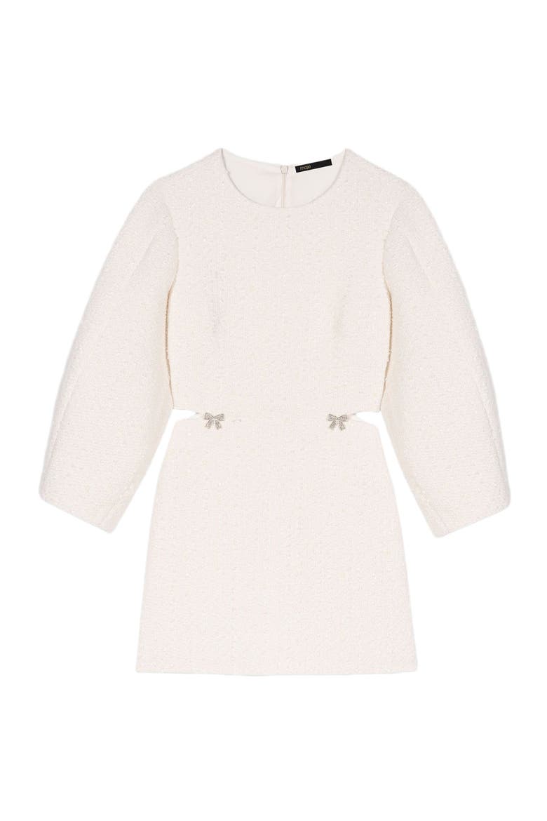 Short balloon-sleeve tweed dress, Alternate, color, Ecru