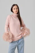 Le Fafo Mongolian Shearling Cuffs Cashmere Sweater