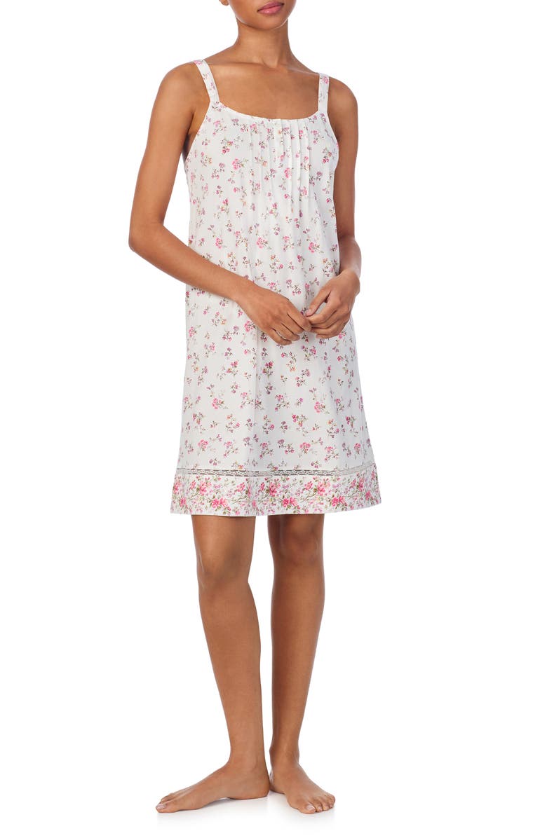 Lauren Ralph Lauren Lace Trim Floral Cotton Nightgown, Main, color, 