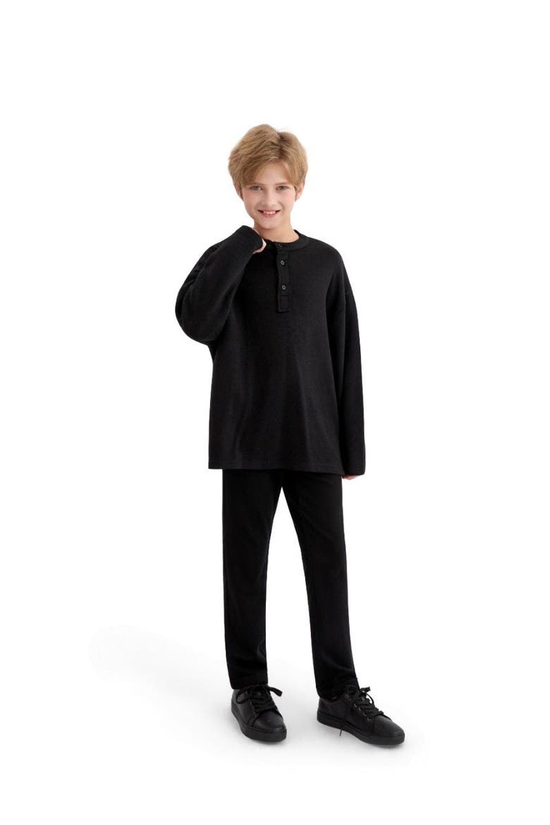 Three-Button Henley Top, Alternate, color, Black