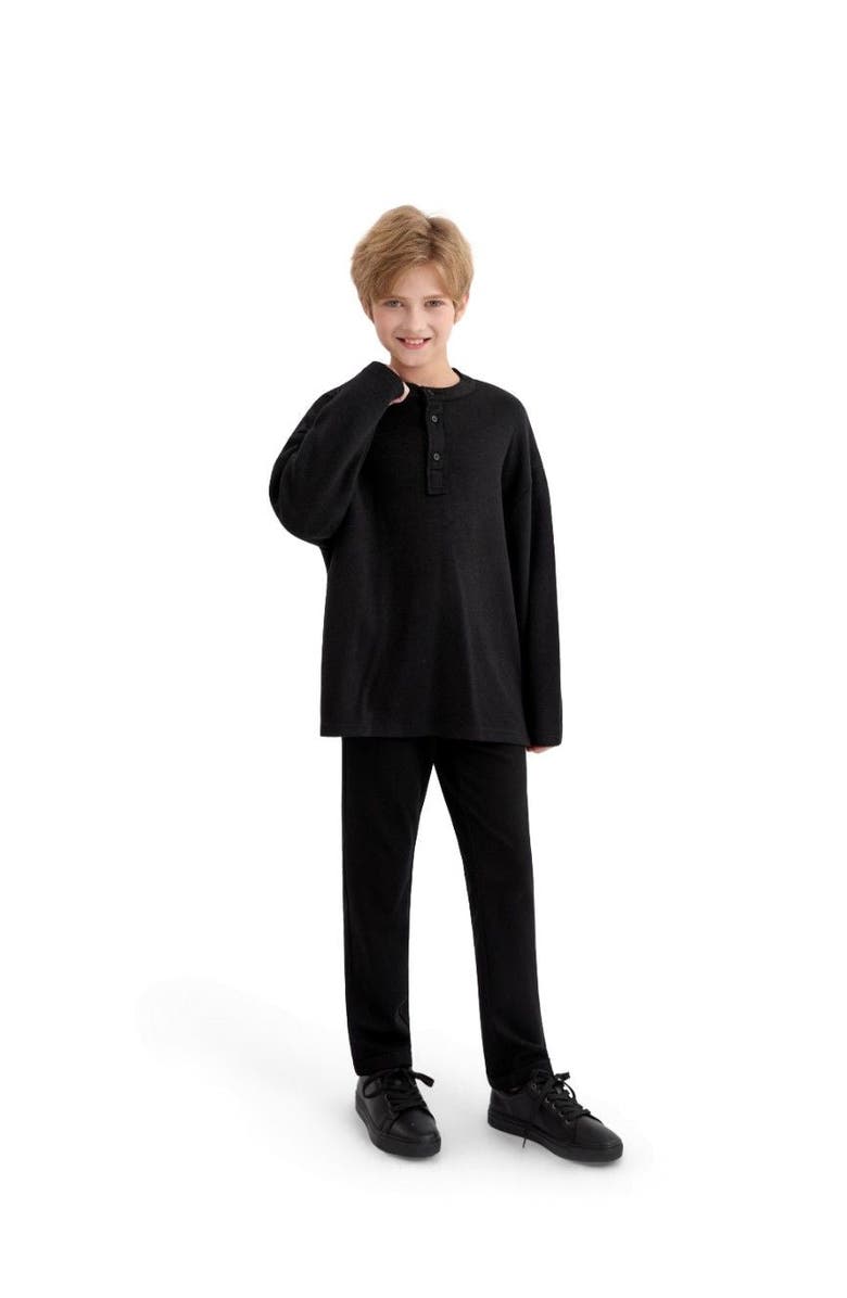 MOUSTACHE Three-Button Henley Top, Alternate, color, Black