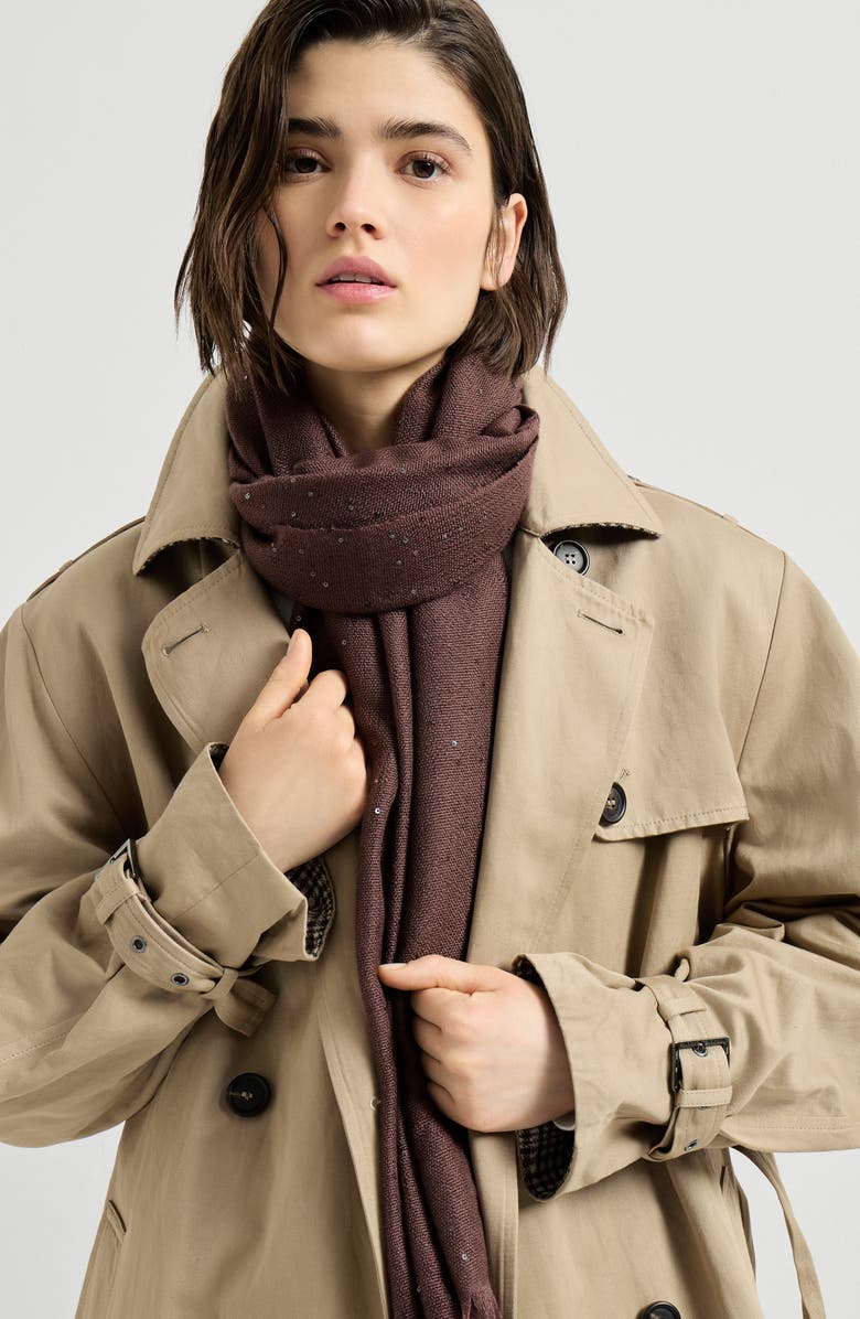 Brunello Cucinelli Cashmere and silk Diamond yarn scarf, Alternate, color, Grape