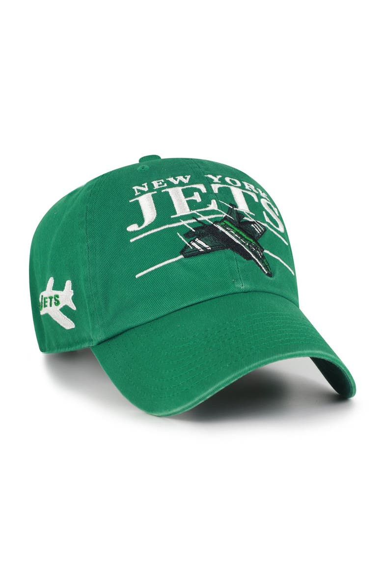 Men's '47 Kelly Green New York Jets Throwback Graphic Clean Up Adjustable Hat, Main, color, Kelly Green