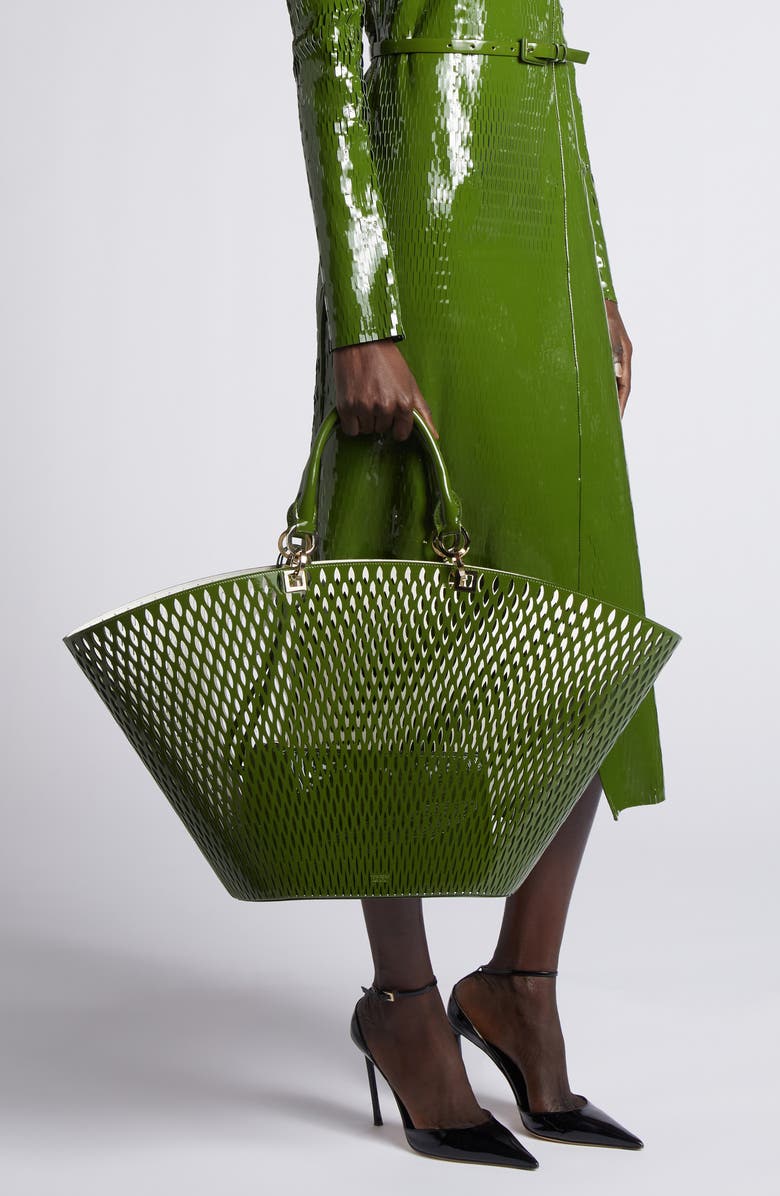 TOM FORD Large Panier Cutout Patent Leather Tote, Alternate, color, Chive