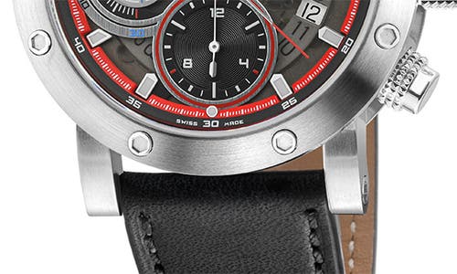 Gevril Flat Iron Limited Edition Leather Strap Automatic Chronograph Watch, 42mm In Black