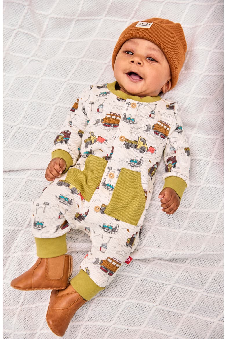 Trucks Magnetic Closure Waffle Romper, Alternate, color, TRUCK