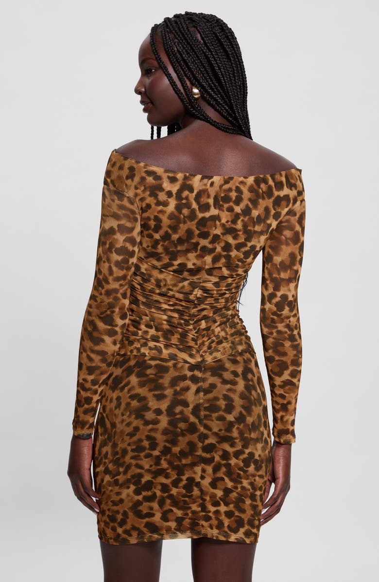 GUESS Kendall Leopard Print Long Sleeve Minidress, Alternate, color, Fast And Fierce Leopard Print