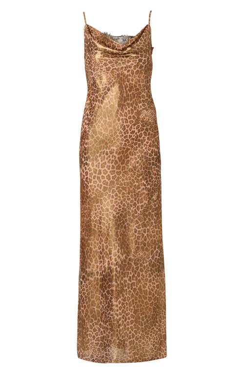 Adrianna Papell Foiled Leopard Print Chiffon A-line Dress In Brown