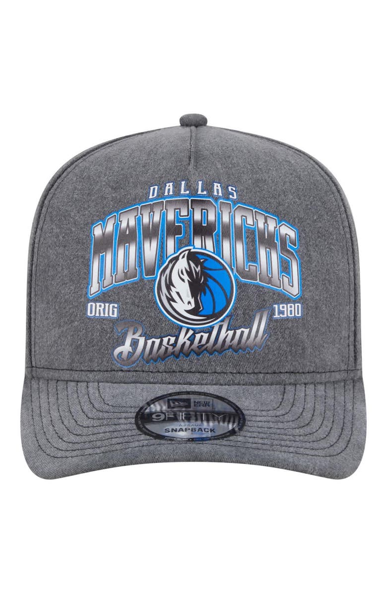 New Era Men's New Era Charcoal Dallas Mavericks Throwback Washed Pre-Curved 9FIFTY Snapback Hat, Alternate, color, Charcoal