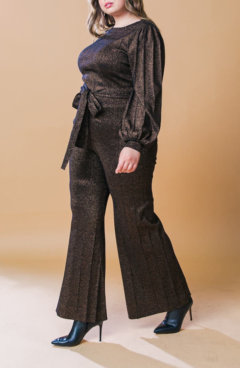 FLYING TOMATO Metallic Balloon Sleeve Sweater & Pants Set, Alternate, color, Black Bronze