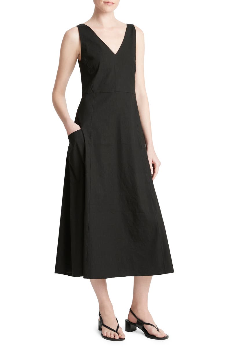 Vince Relaxed Sleeveless Linen Blend Midi Dress, Alternate, color,