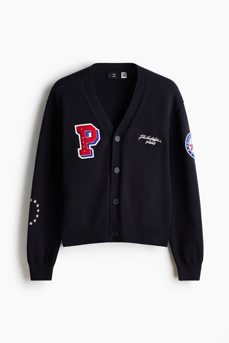 Regular Fit Embroidered-motif Cardigan, Alternate, color, Navy blue/NBA