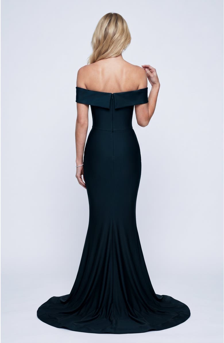 Jessica Angel Off The Shoulder Sculpted Mermaid Evening Gown, Alternate, color, Black