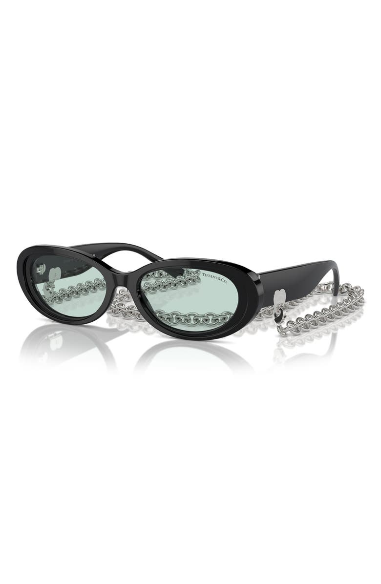 Tiffany & Co. 54mm Oval Sunglasses with Chain, Alternate, color, Black