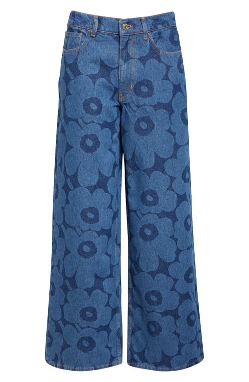 Marimekko Unikko Crop Cotton Stretch Twill Jeans In Blue