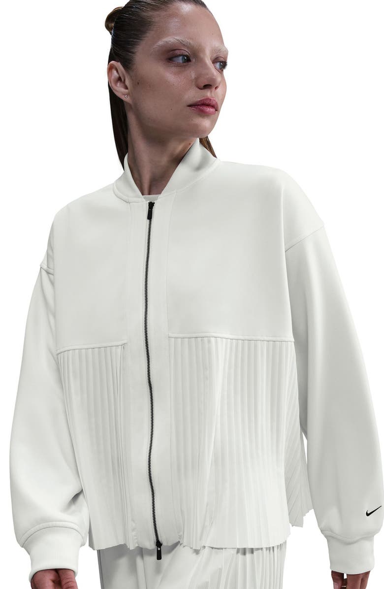 Nike Sportswear Mixed Media Pleated Bomber Jacket, Alternate, color, Sail/ Black