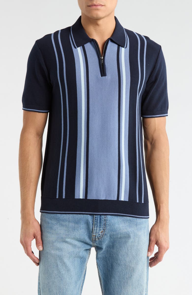 DENIM AND FLOWER Quarter Zip Knit Polo, Main, color, Navy