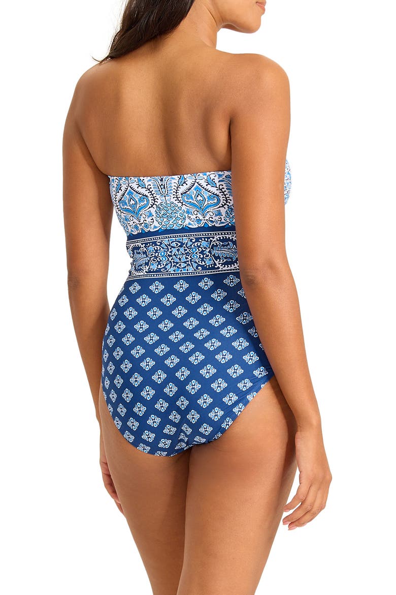 Noble Pineapple Strapless One-Piece Swimsuit, Alternate, color, INDIGO TIDE