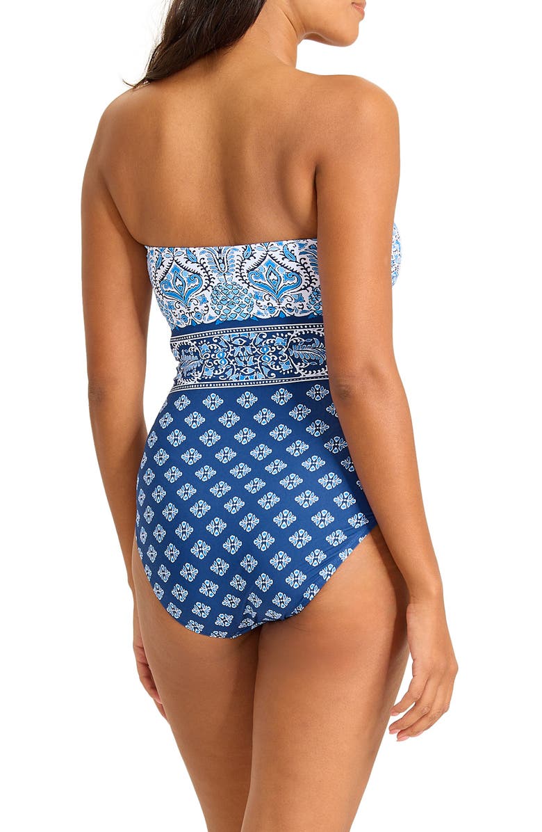 Tommy Bahama Noble Pineapple Strapless One-Piece Swimsuit, Alternate, color, Indigo Tide