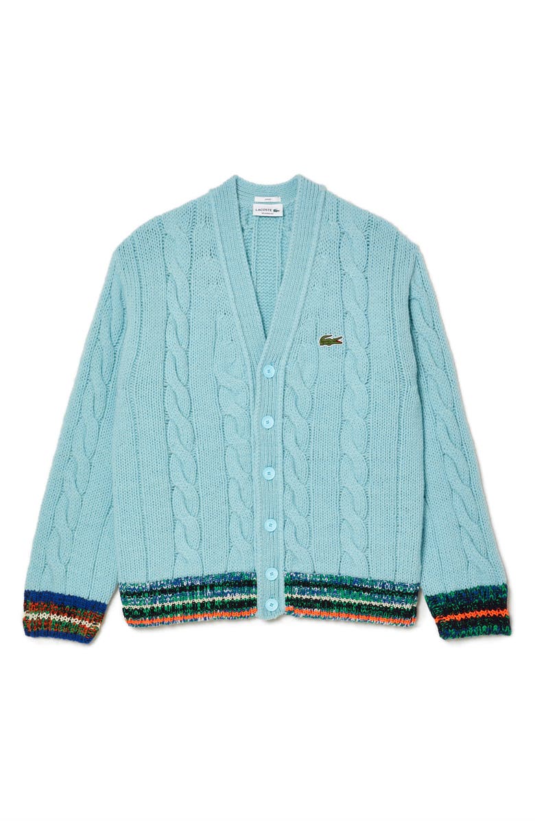 Lacoste Stripe Trim Wool Blend Cardigan, Main, color,