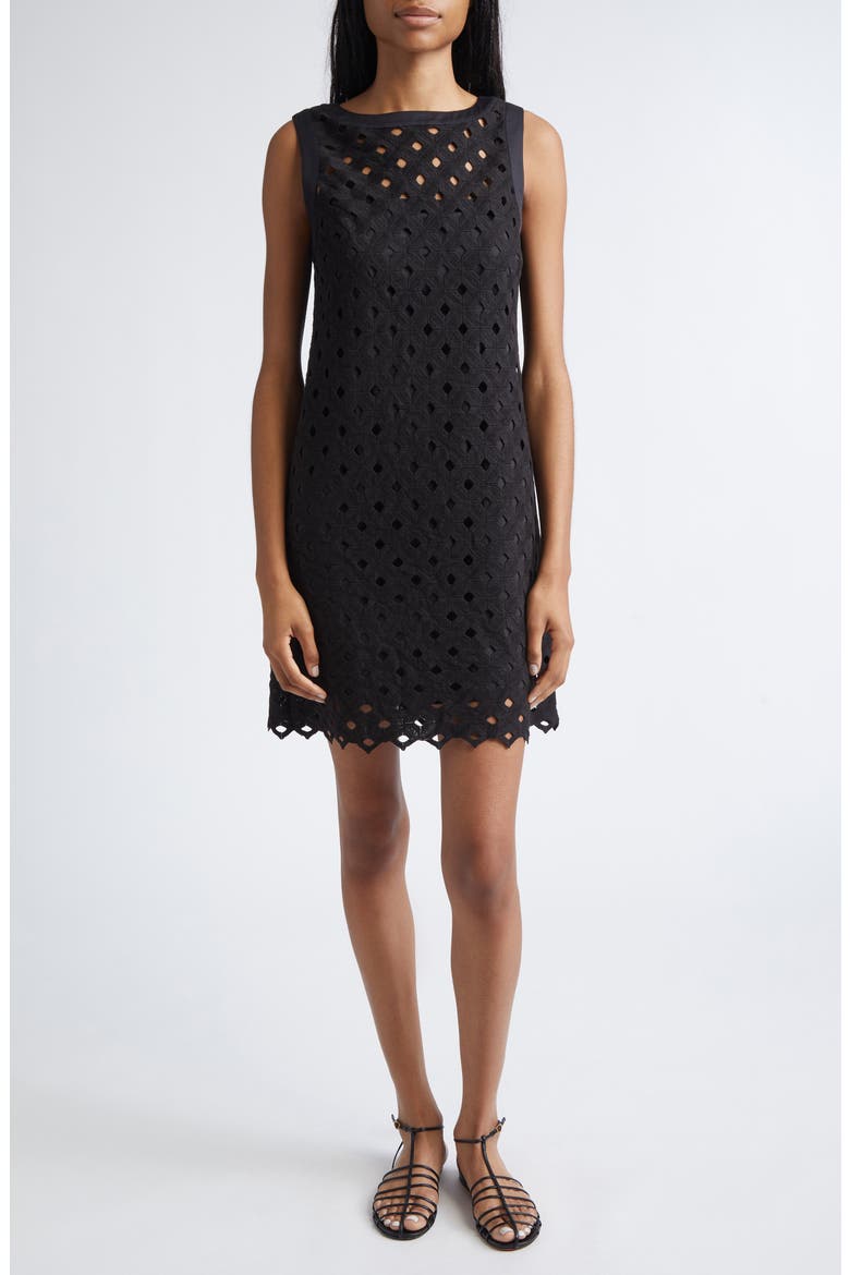 Beachwear Embroidered Jersey Eyelet Shift Dress, Main, color, BLACK