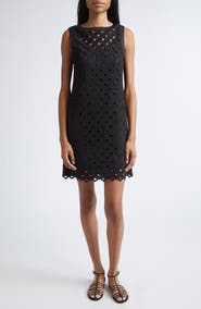 Max Mara Beachwear Embroidered Jersey Eyelet Shift Dress