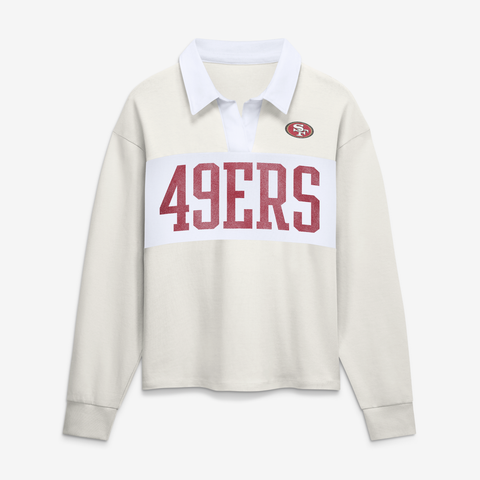 Women's Fanatics Cream San Francisco 49ers Heritage Play Action Rugby Long Sleeve Polo