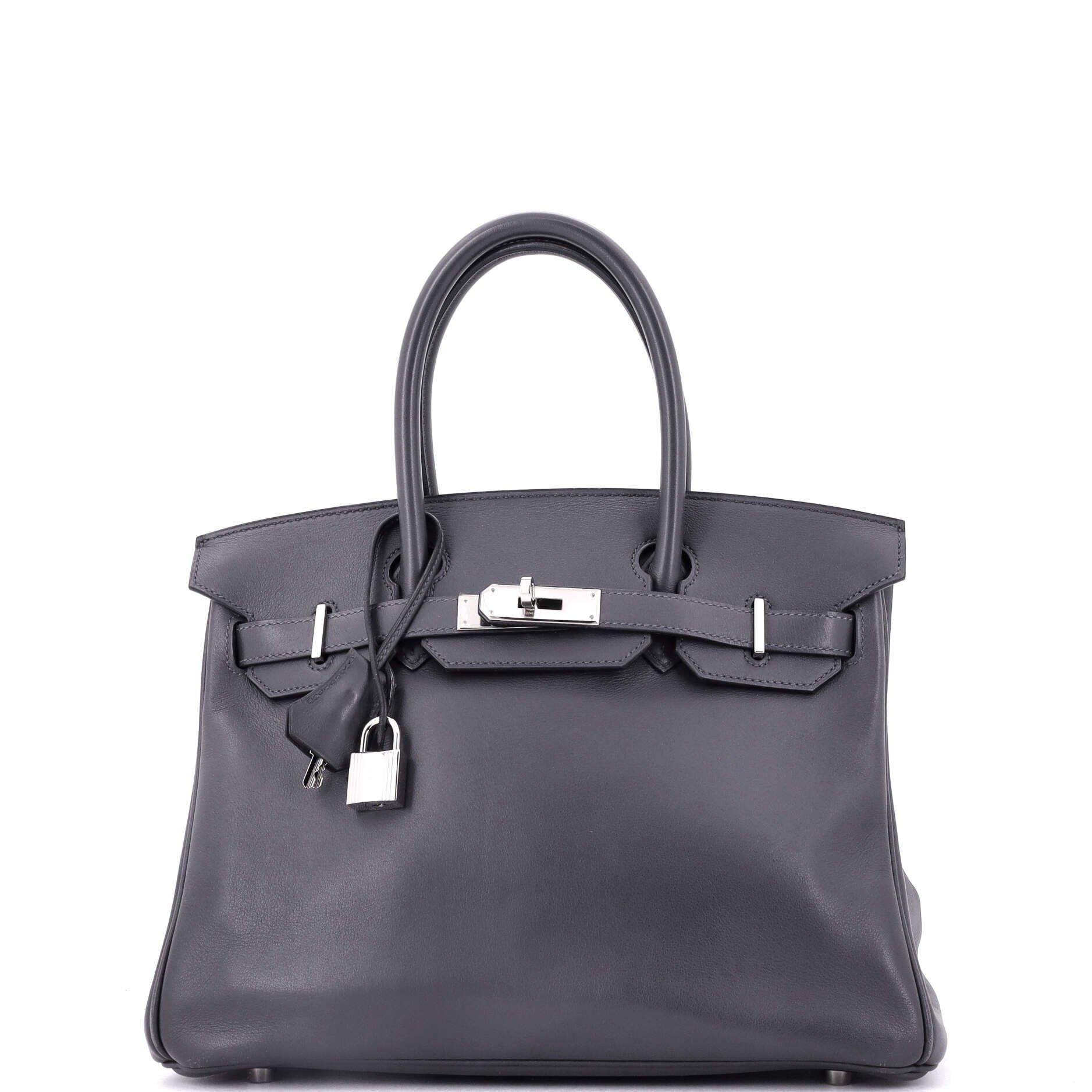 Pre-Owned Hermes Birkin Handbag Grey Swift with Palladium Hardware 30, Main, color, Graphite