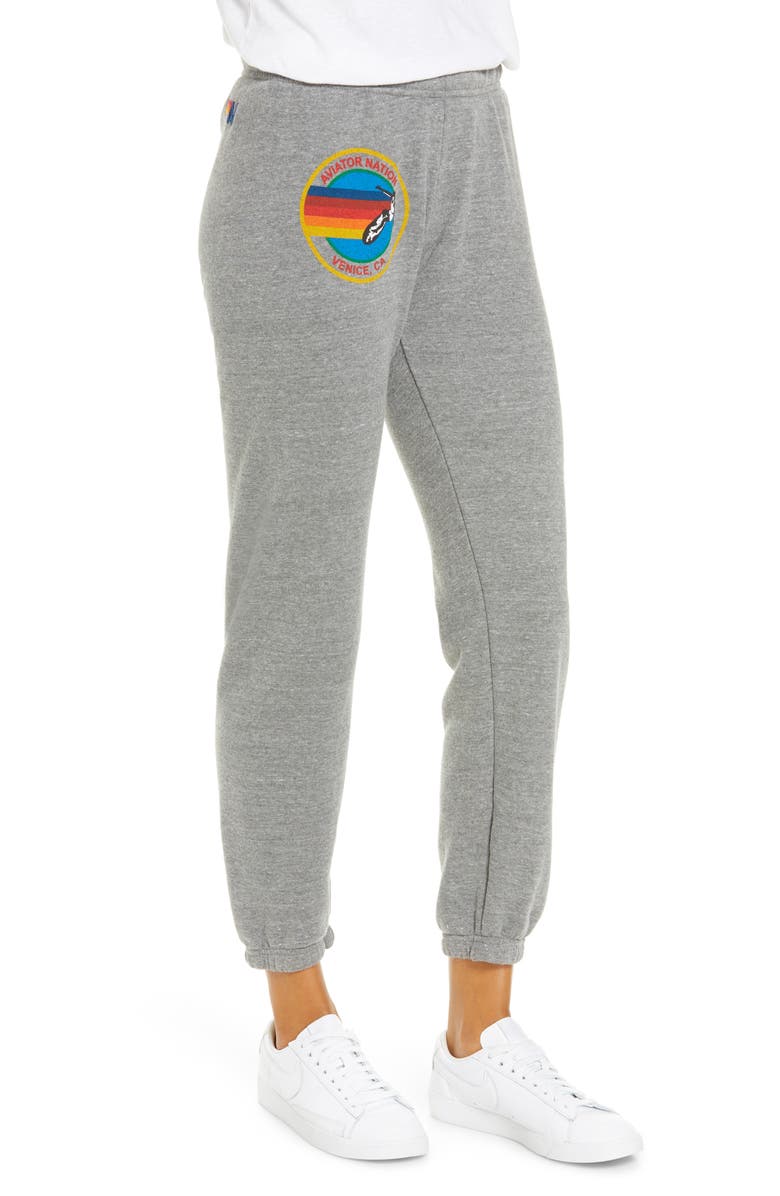 Aviator Nation Rainbow Logo Sweatpants, Alternate, color, Heather Grey