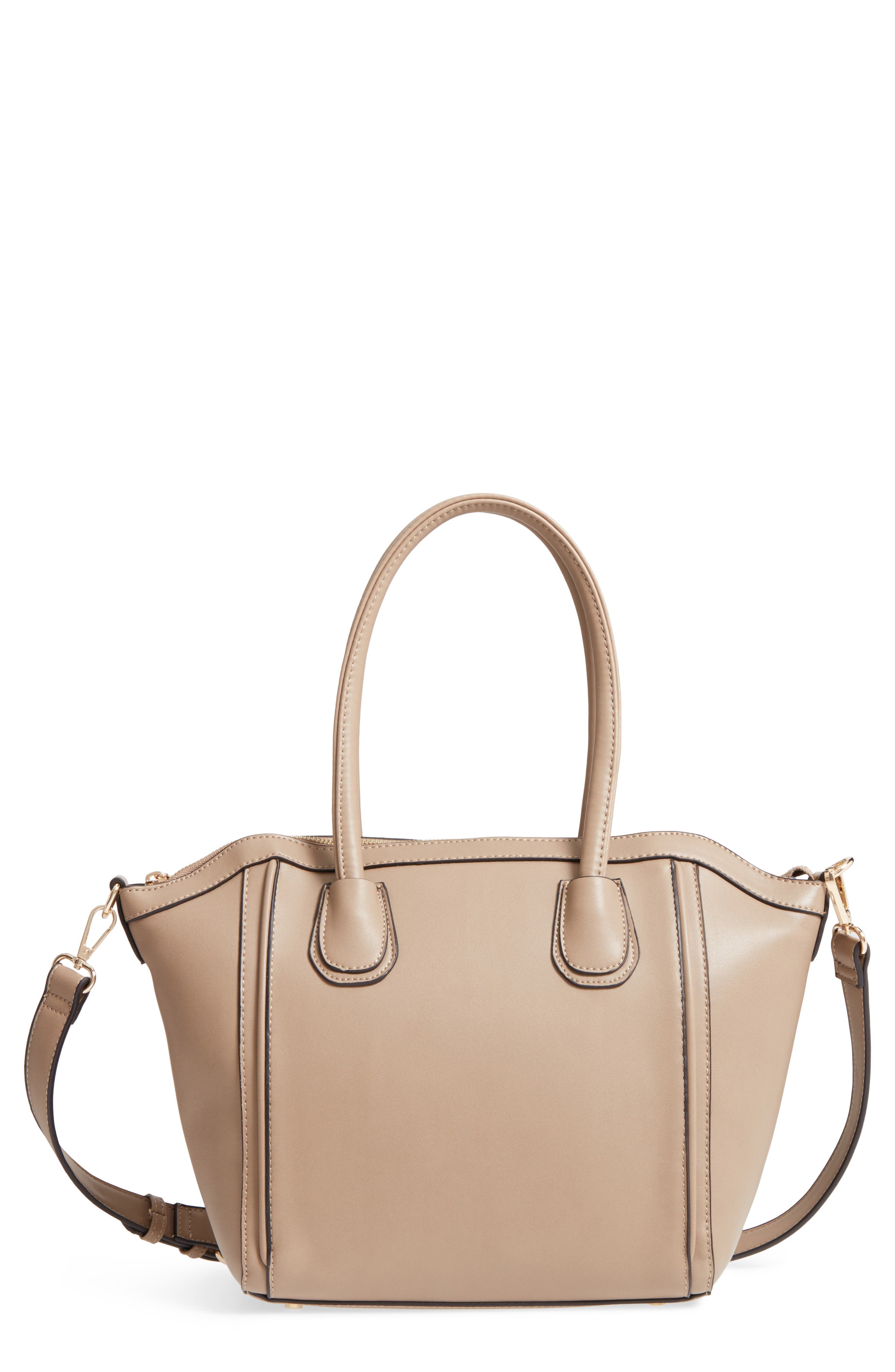 Amada Faux Leather Satchel, Main, color, TAUPE