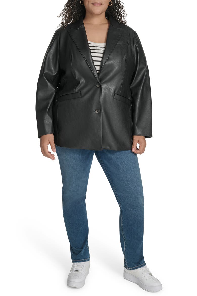 Faux Leather Blazer, Alternate, color, BLACK