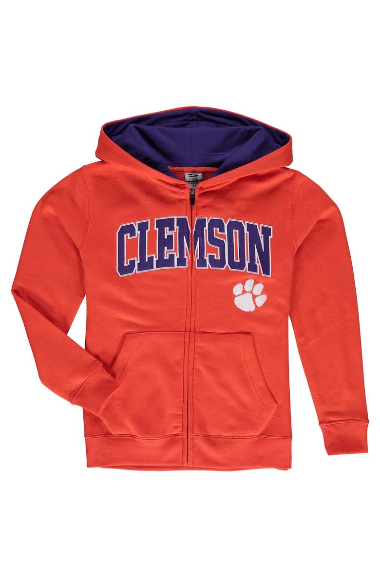 STADIUM ATHLETIC Youth Orange Clemson Tigers Applique Arch & Logo Full-Zip Hoodie, Main, color,