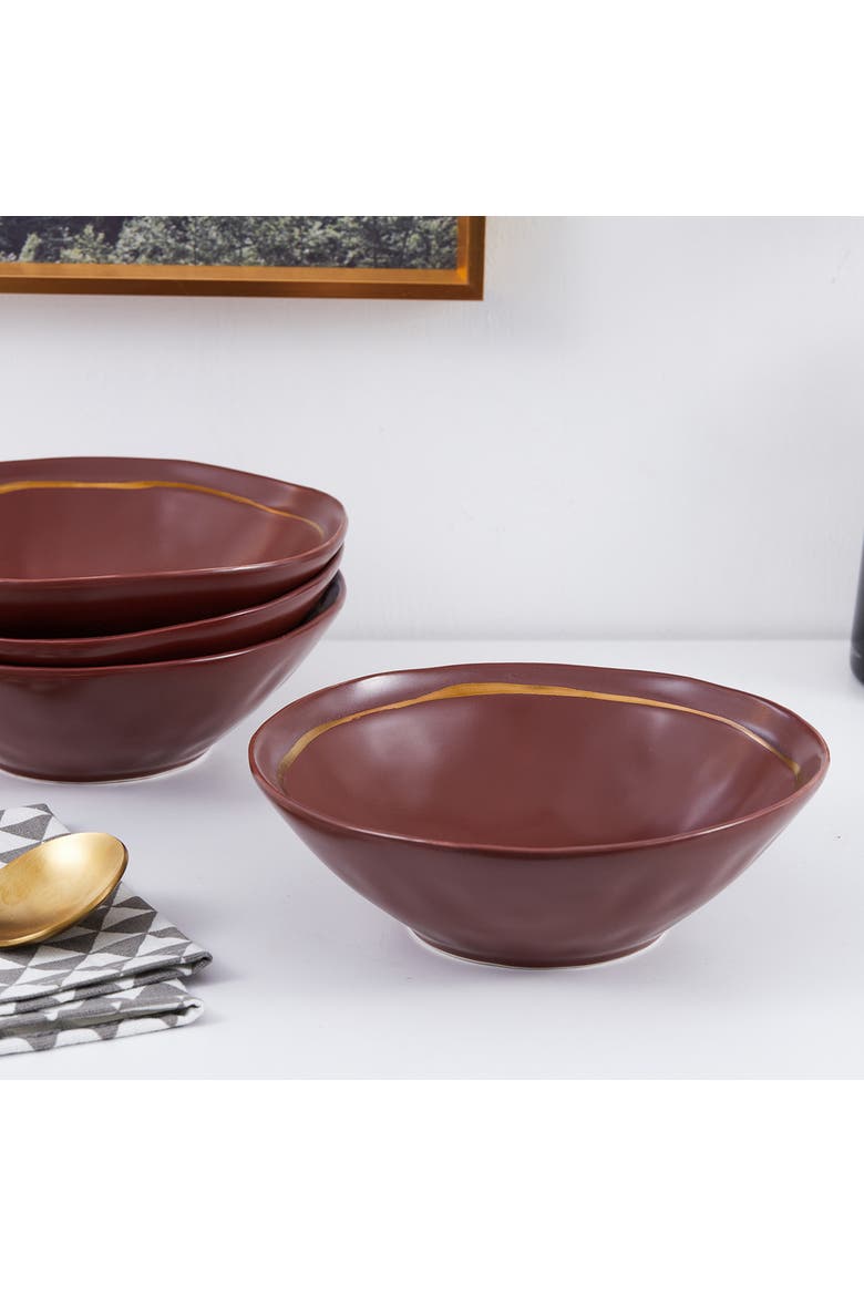 Clara Porcelain 32-Piece Dinnerware Set, Alternate, color, Burgundy