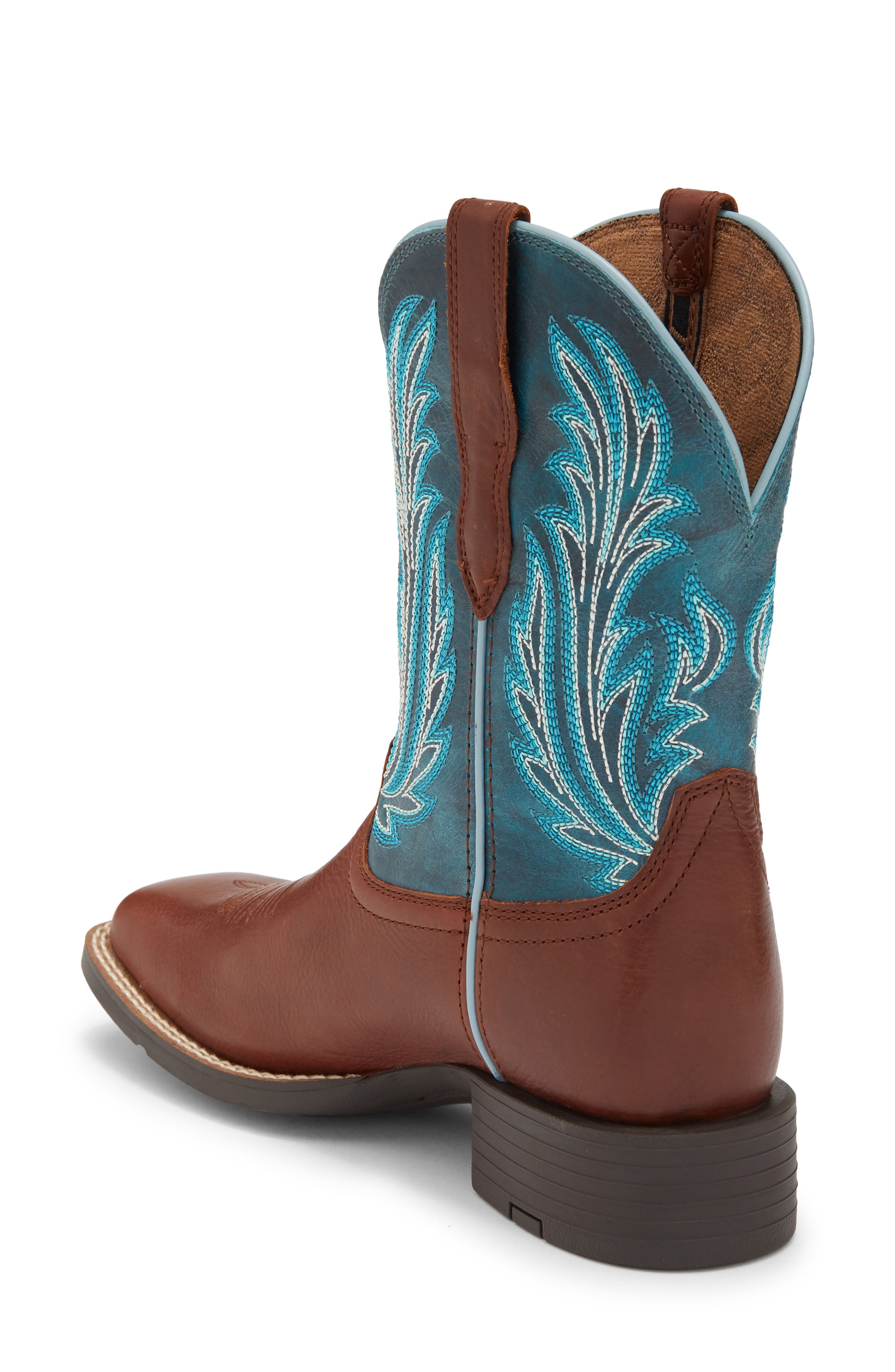 Round Up Filly Wide Square Toe Western Boot, Alternate, color, OILED TEAK