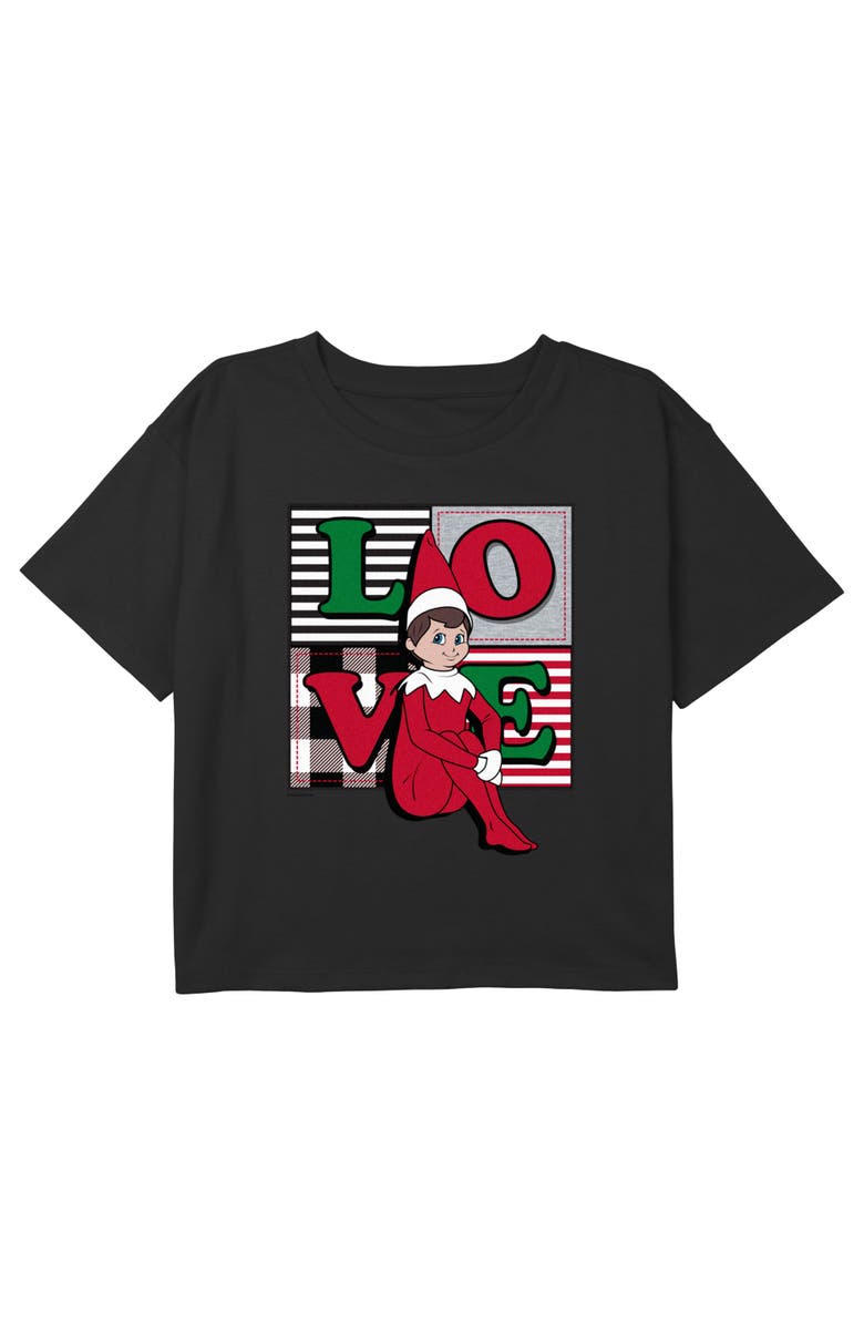 THE ELF ON THE SHELF Girl's The Elf on the Shelf Plaid Squares Love Graphic T-Shirt, Main, color, Black