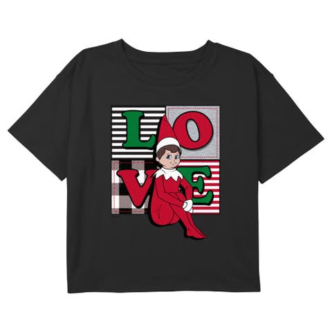 Girl's The Elf on the Shelf Plaid Squares Love  Graphic T-Shirt