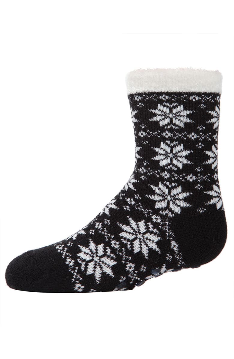 MeMoi Snowflake Plush-Lined Cozy Socks, Main, color, Black