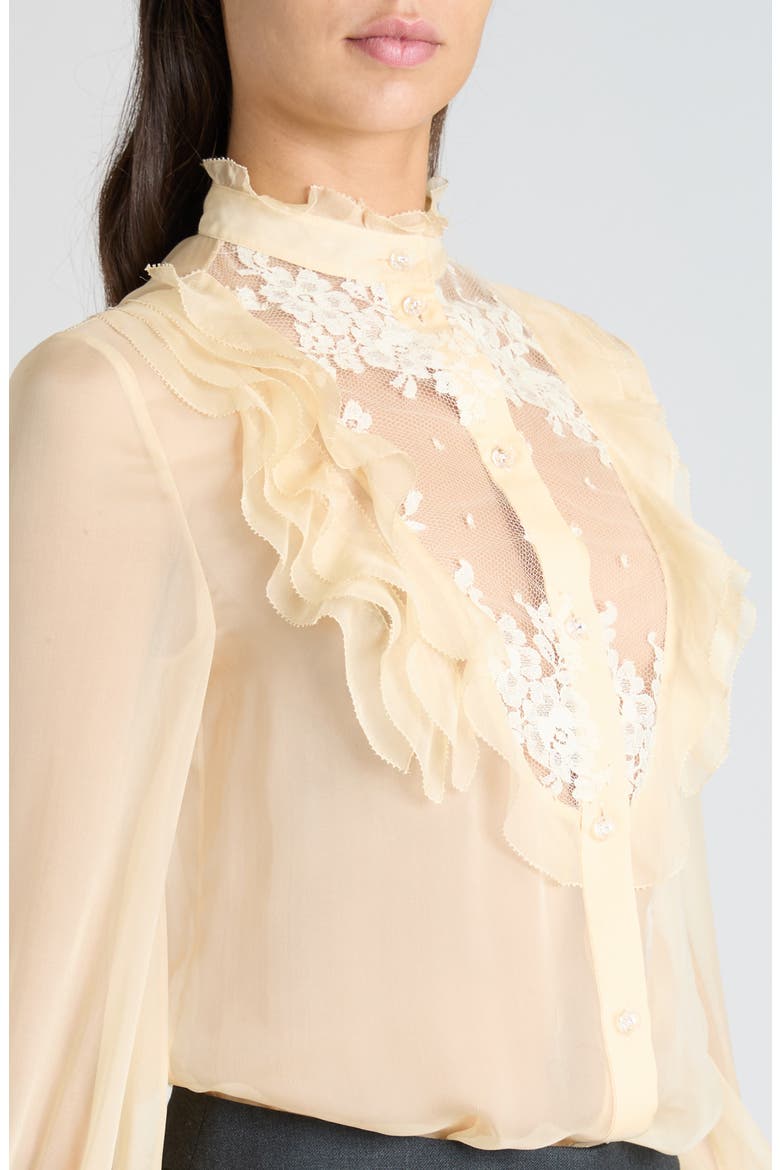 Ruffle Floral Lace & Semisheer Chiffon Shirt, Alternate, color, BETULLA