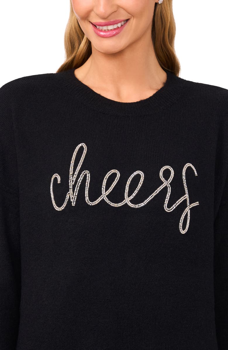 CeCe Holiday Beaded Sweater, Alternate, color, Rich Black