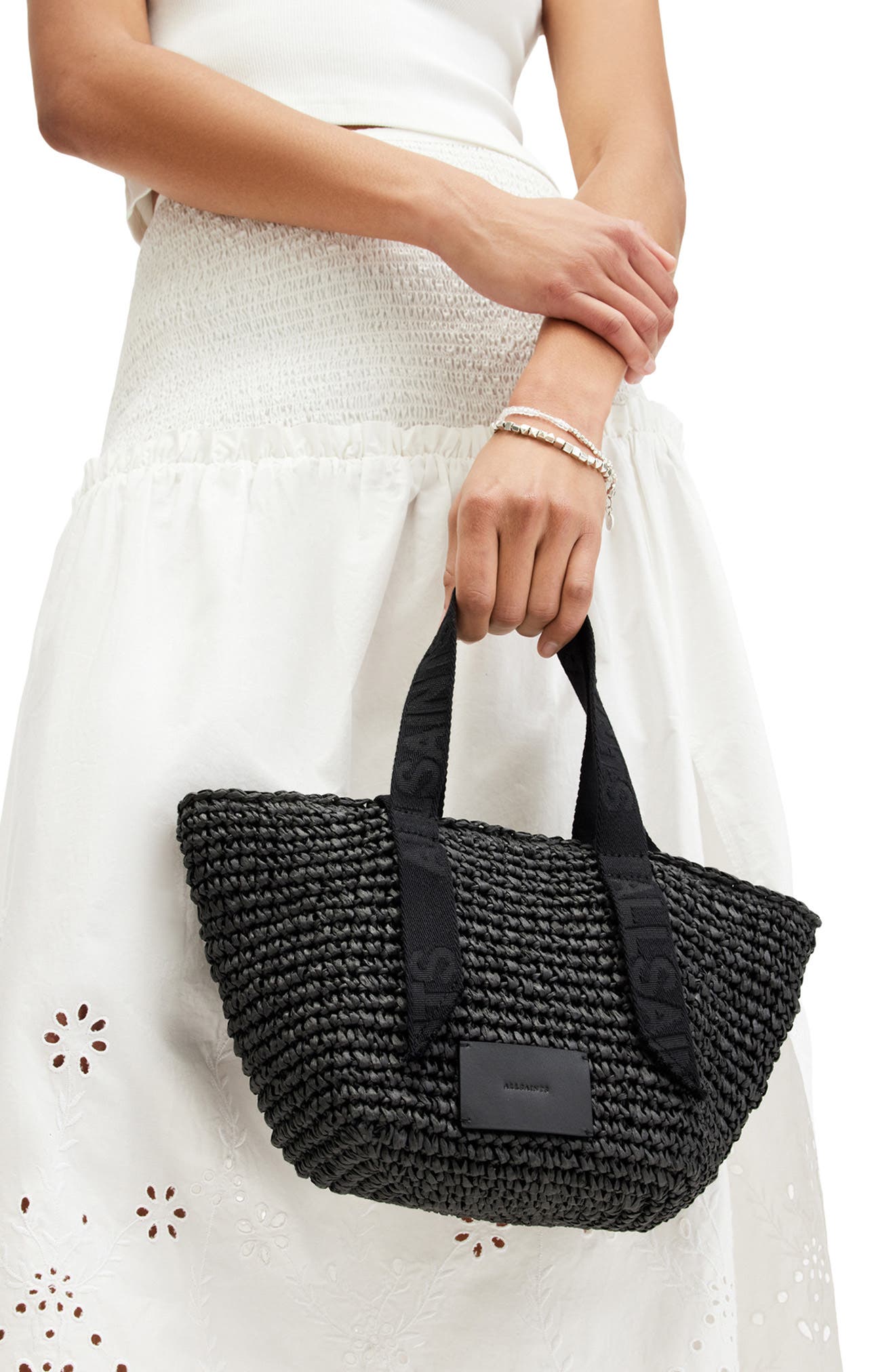 AllSaints Celayne Straw Mini Tote, Alternate, color, 