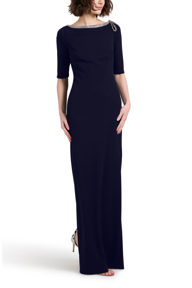 Jeweled Neck Gown, Main, color, NAVY