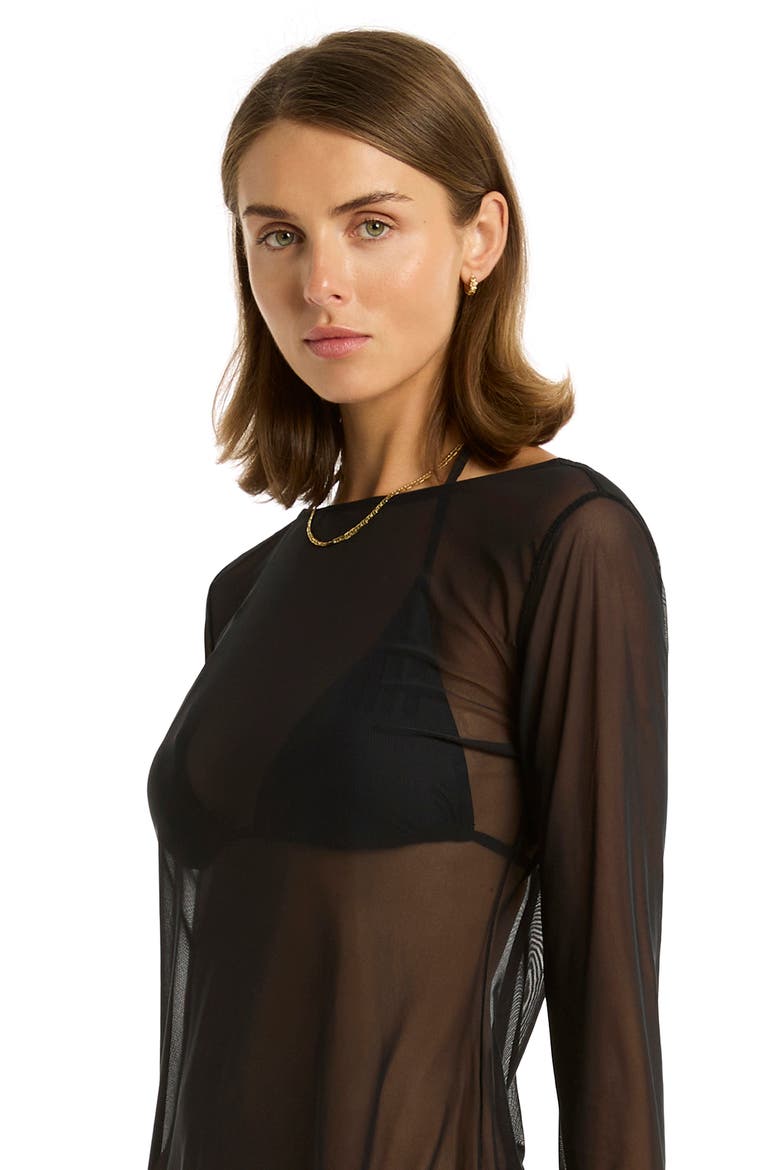 Day Club Long Sleeve Mesh Cover-Up Dress, Alternate, color, BLACK