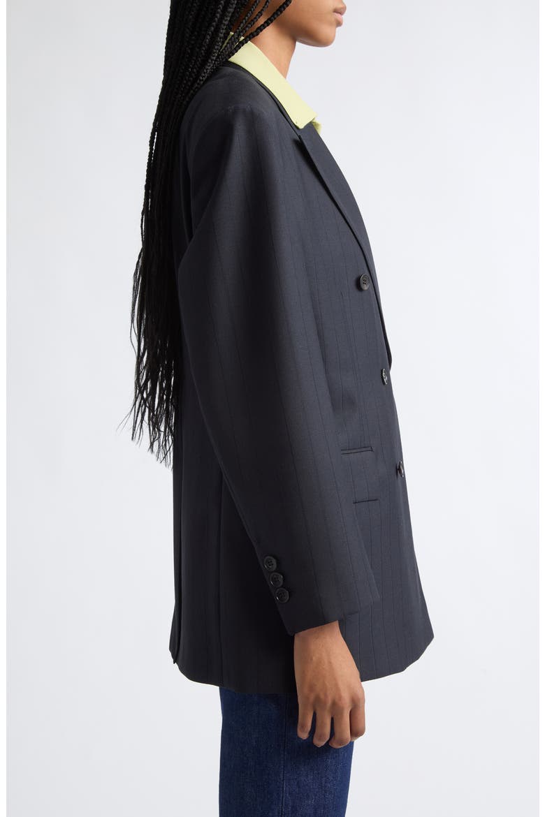 Pinstripe Double Breasted Virgin Wool Blazer, Alternate, color, DARK NAVY BLACK