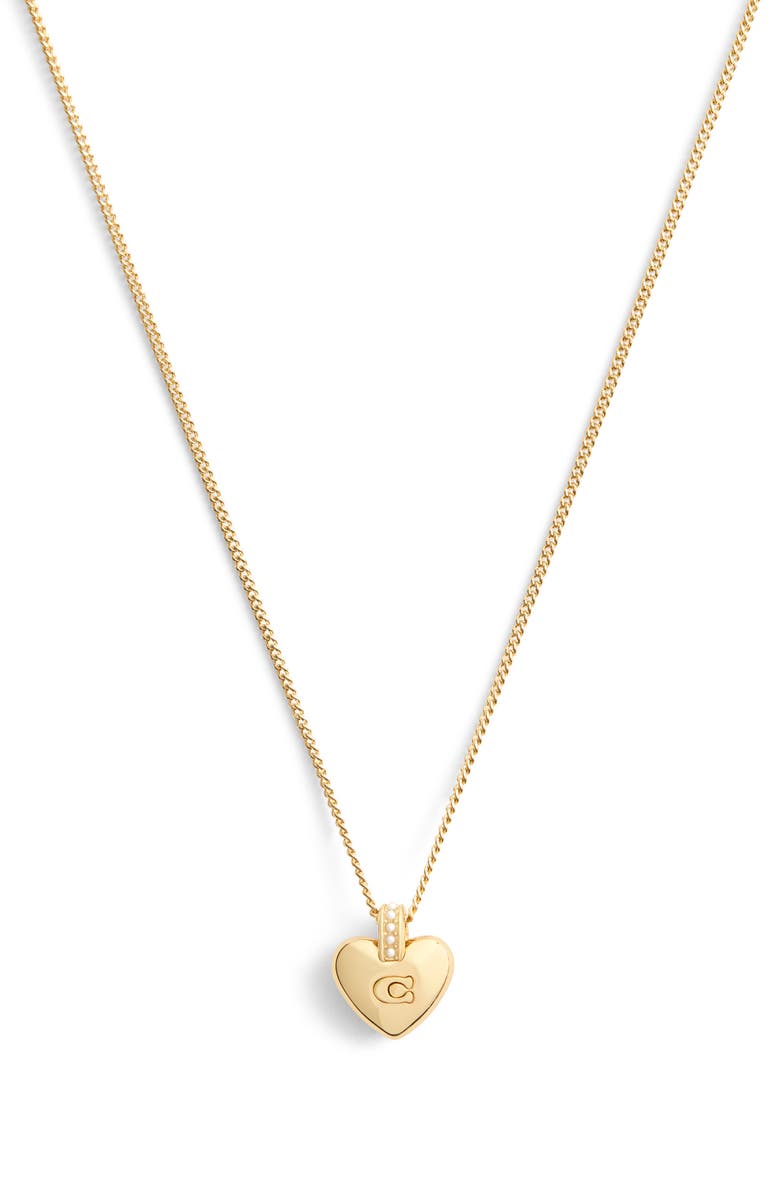 COACH Puffy Heart Pendant Necklace, Main, color, Shiny Gold