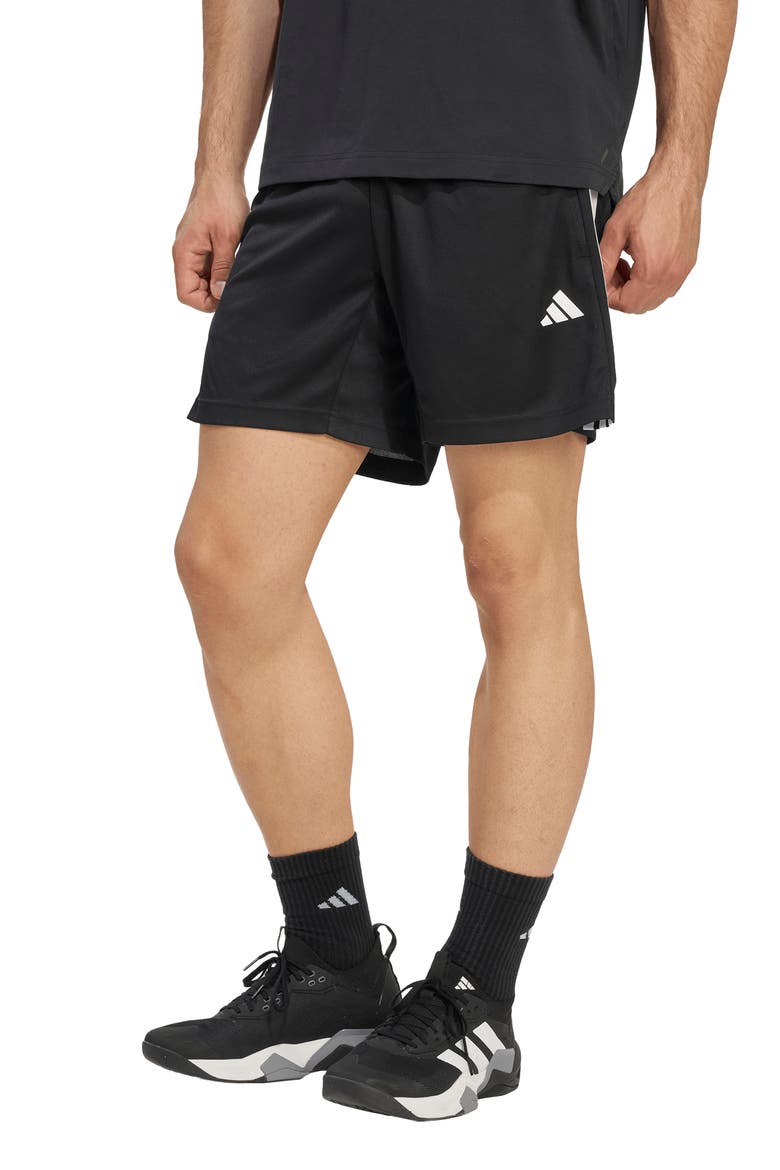 Essentials 3-Stripes Shorts, Main, color, BLACK/ WHITE