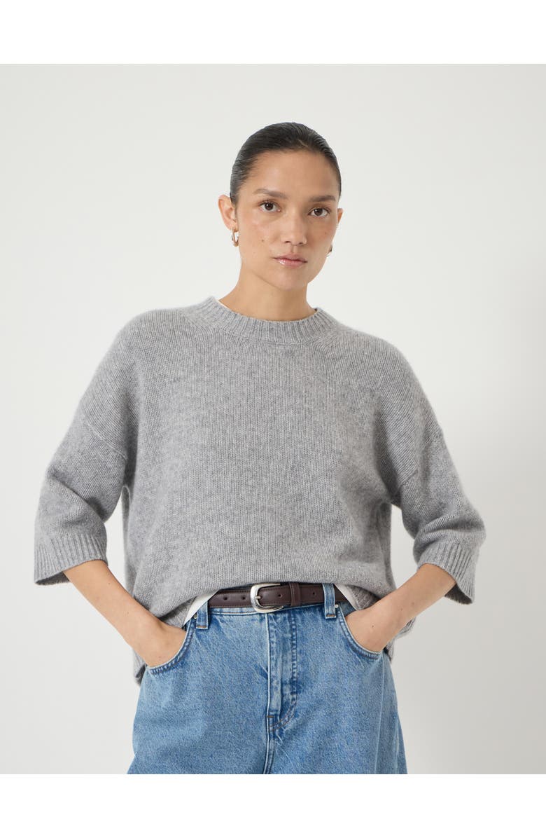 Hush Cherrie Chunky 100% Cashmere Tee, Main, color, Mid Grey Marl