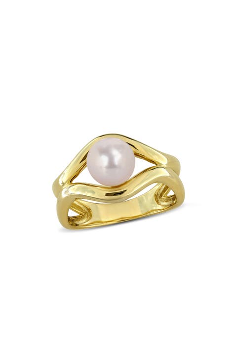 7-7.5mm Cultured Freshwater Pearl Wavy Band Ring