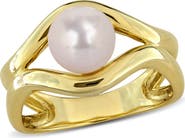 DELMAR 7-7.5mm Cultured Freshwater Pearl Wavy Band Ring